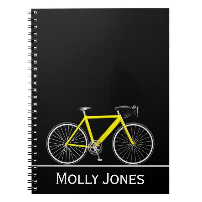 Cuaderno Bicicleta amarilla con nombre en negro (Frente)