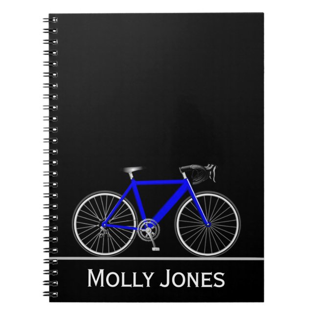 Cuaderno Bicicleta azul con nombre en negro (Frente)