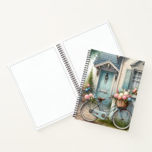Cuaderno Bicicleta de algodón azul con cesta de flores de p