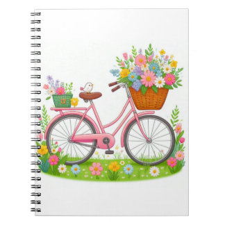 Cuaderno Bicicleta de primavera con flores y pájaro
