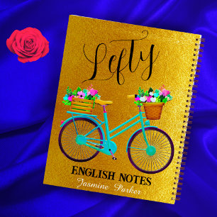 Cuaderno Bicicleta Floral Dorada Brillante para Niñas Zurda
