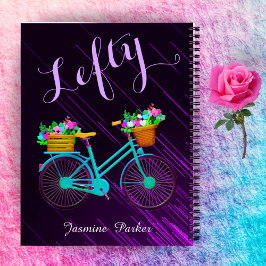 Cuaderno Bicicleta Floral para Zurdas Morado Personalizada 