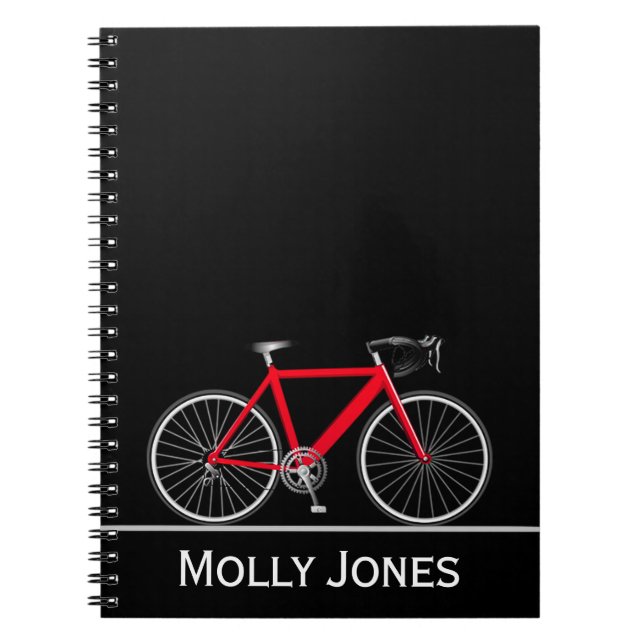 Cuaderno Bicicleta roja con nombre en negro (Frente)