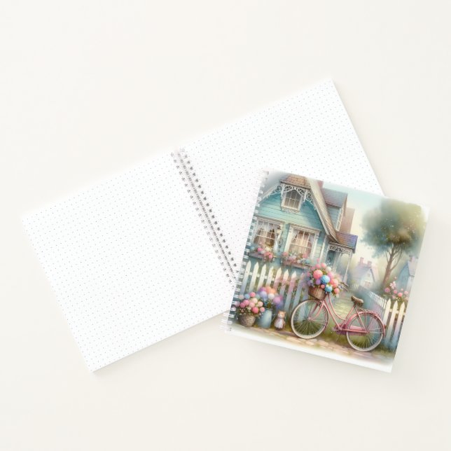 Cuaderno Bicicleta rosa con flores en la puerta azul de la  (Interior)