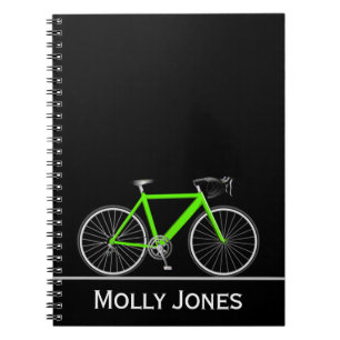Cuaderno Bicicleta verde con nombre en negro