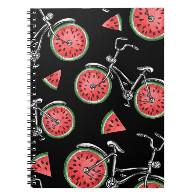 Cuaderno Bicicletas con ruedas de sandía, patrón de verano. (Frente)