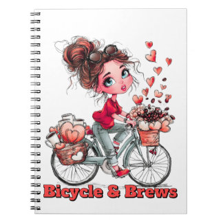 Cuaderno Bicycle & Brews Cute Coffee Girl Spiral Notebook