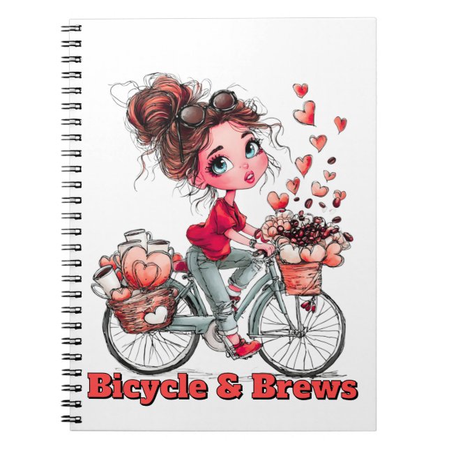 Cuaderno Bicycle & Brews Cute Coffee Girl Spiral Notebook (Frente)