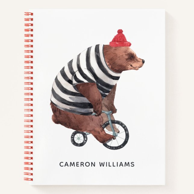 Cuaderno Bicycle Fun Bear | Añadir su nombre (Anverso)
