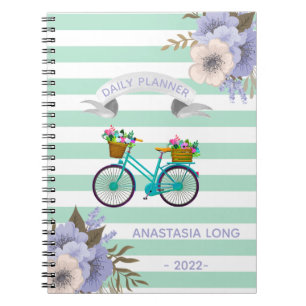 Cuaderno Bicycles de flores azules modernas
