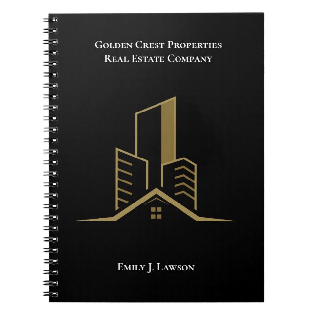 Cuaderno Bienes Raíces Chic Negro Oro Personalizado Corredo (Frente)