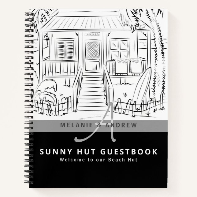 Cuaderno BIENVENIDA BEACH HUT Guestbook Monograma simple (Anverso)