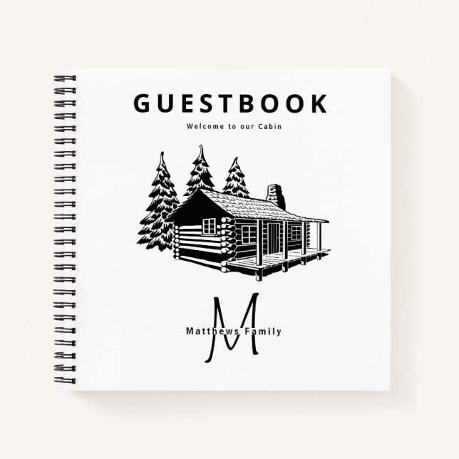 Cuaderno Bienvenidos a Cabina Guestbook Rustic Log Woodland (Anverso)
