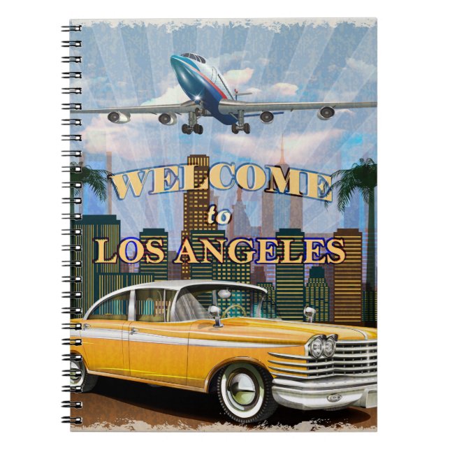 Cuaderno Bienvenidos al poster retro de Los Ángeles. (Frente)