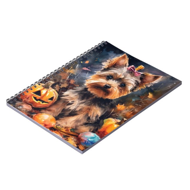 Cuaderno Biewer Terrier de Halloween con calabazas espeluzn (Lado Izquierdo)