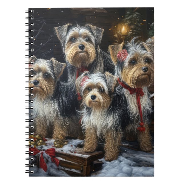 Cuaderno Biewer Terrier Nevado Trineo Decoración de Navidad (Frente)