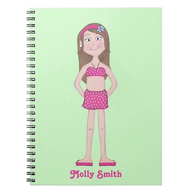 Cuaderno Bikini rosa, piel clara con morena y ojos azules (Frente)