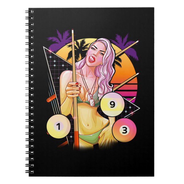 Cuaderno Billiard Chica Vaporwave 80's 90s Snooker Pool (Frente)