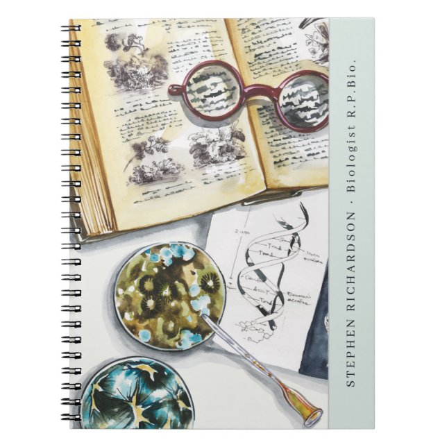 Cuaderno Biología Biólogo Científico Acuarela Monograma (Frente)
