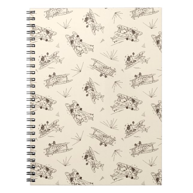 Cuaderno Biplanos Art Deco rugientes - patrón dibujado.   (Frente)