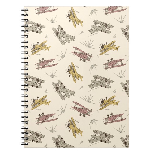Cuaderno Biplanos Art Deco rugientes: patrón rojo y amarill (Frente)