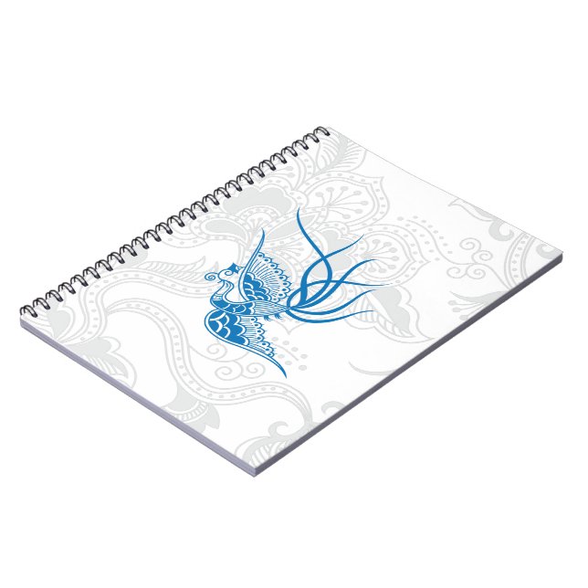 Cuaderno Bird azul deslumbrante y portátil de patrón floral (Lado Izquierdo)