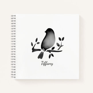 Cuaderno Bird watercolor black white saturated