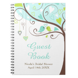 Cuaderno Birds Hearts Tree Blue and Green Bridal Shower