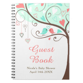 Cuaderno Birds Hearts Tree Mint and Coral Baby Shower