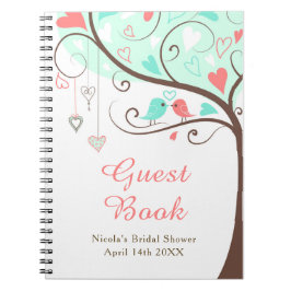 Cuaderno Birds Hearts Tree Mint and Coral Bridal Shower