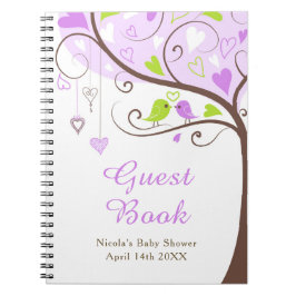 Cuaderno Birds Hearts Tree Purple and Green Baby Shower