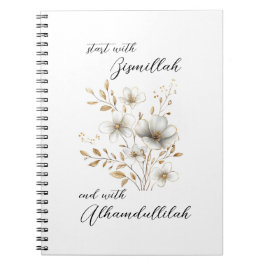 Cuaderno Bismillah Alhamdullilah Floral de Oro Blanco