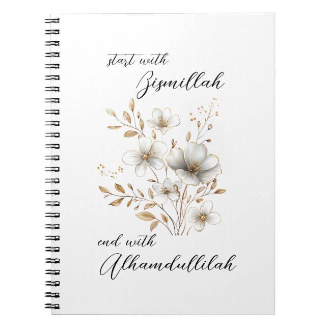 Cuaderno Bismillah Alhamdullilah Floral de Oro Blanco (Frente)