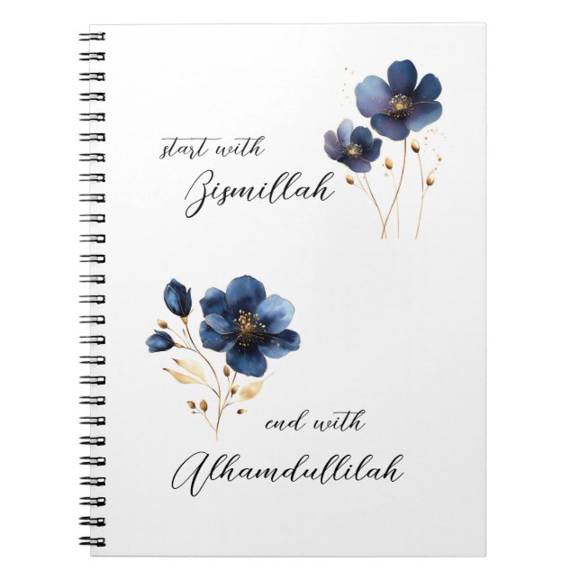 Cuaderno Bismillah Alhamdullilah Navy Gold Floral (Frente)