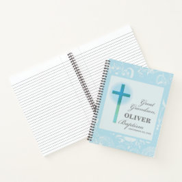 Cuaderno Bisnieto Bautizo Encaje Azul Personalizado