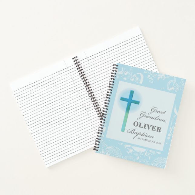 Cuaderno Bisnieto Bautizo Encaje Azul Personalizado (Interior)