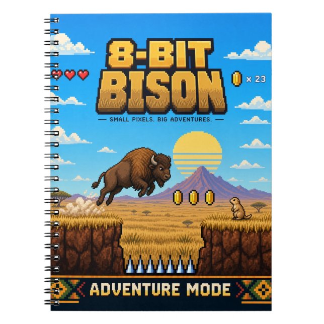 Cuaderno Bison, Arte de Pixel Retro de 8 Bits (Frente)