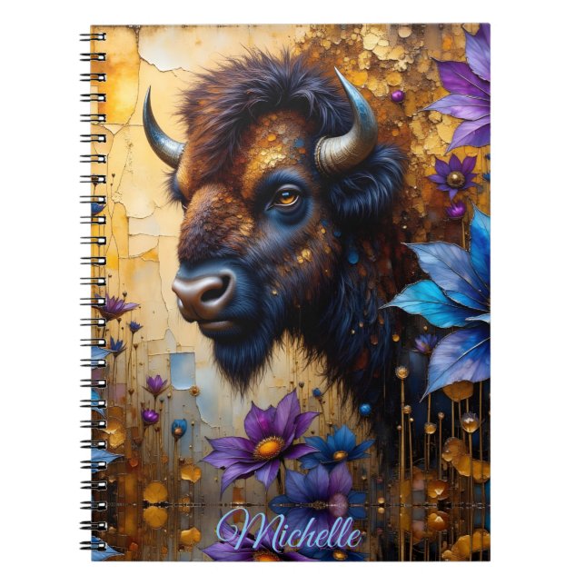 Cuaderno Bisonte Americano en Flor texturizada *Personaliza (Frente)