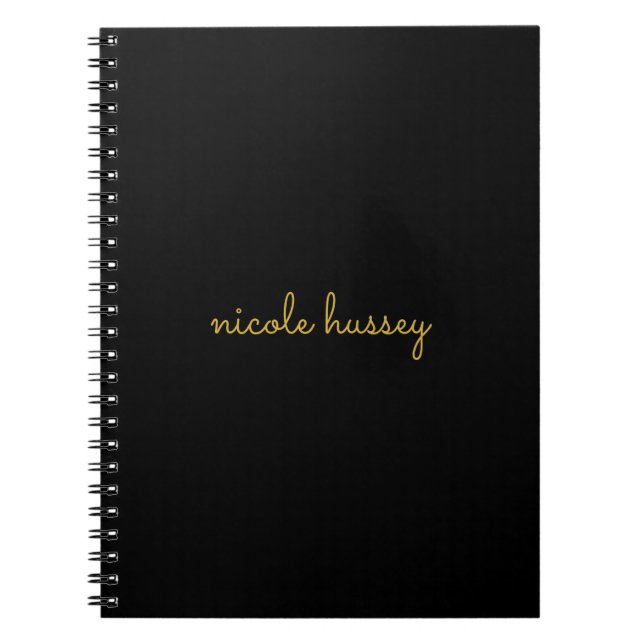 Cuaderno Black and Gold Script  | Stylish Monogram Modern (Frente)