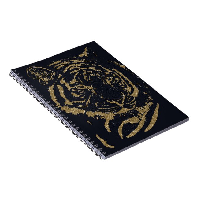 Cuaderno Black and Gold Tiger Artwork Luxury Glitter Style (Lado Derecho)