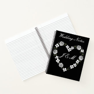 Cuaderno Black and White Floral Heart Wedding Notebook 