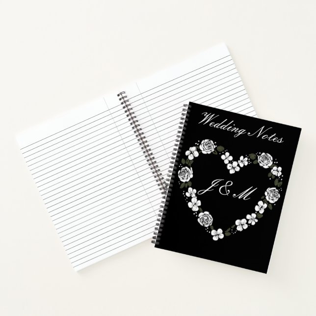 Cuaderno Black and White Floral Heart Wedding Notebook  (Interior)
