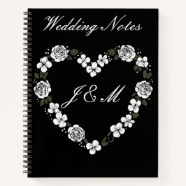 Cuaderno Black and White Floral Heart Wedding Notebook 