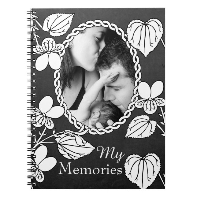 Cuaderno Black and White Flower Custom Photo Elegant (Frente)