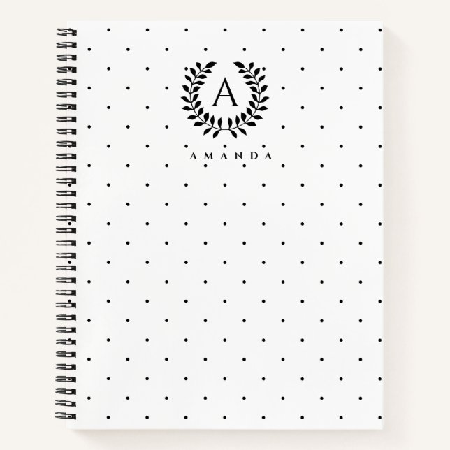 Cuaderno Black And White Laurel Monogram Polka Dot Pattern (Anverso)
