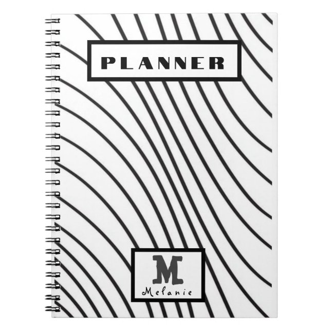 Cuaderno Black and white striped Abstract minimal Monogram  (Frente)