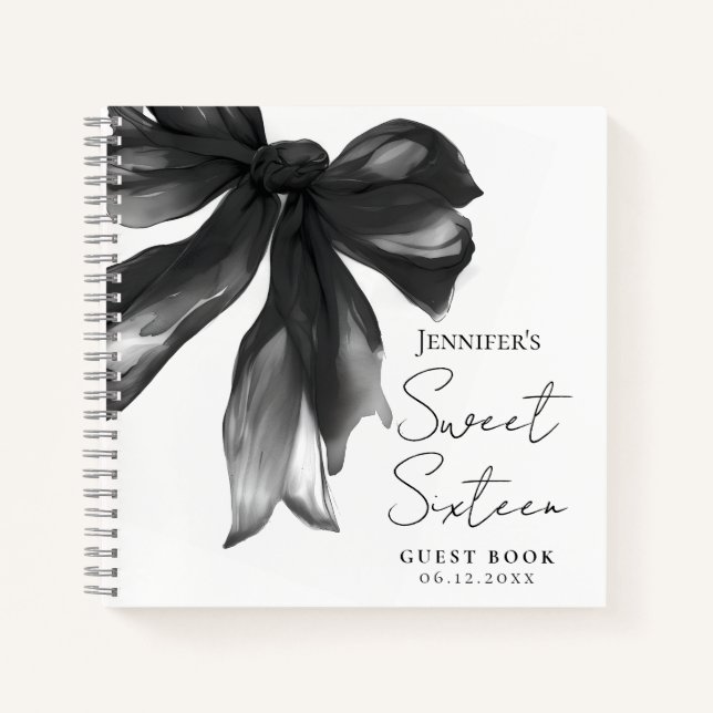 Cuaderno Black Bow Coquette Script Sweet 16 Guest Book (Anverso)