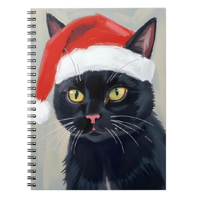 Cuaderno Black Cat | Christmas Painting Santa Hat (Frente)