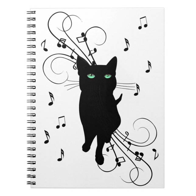 Cuaderno Black Cat Surrounded by Whispering Notes of Music (Frente)