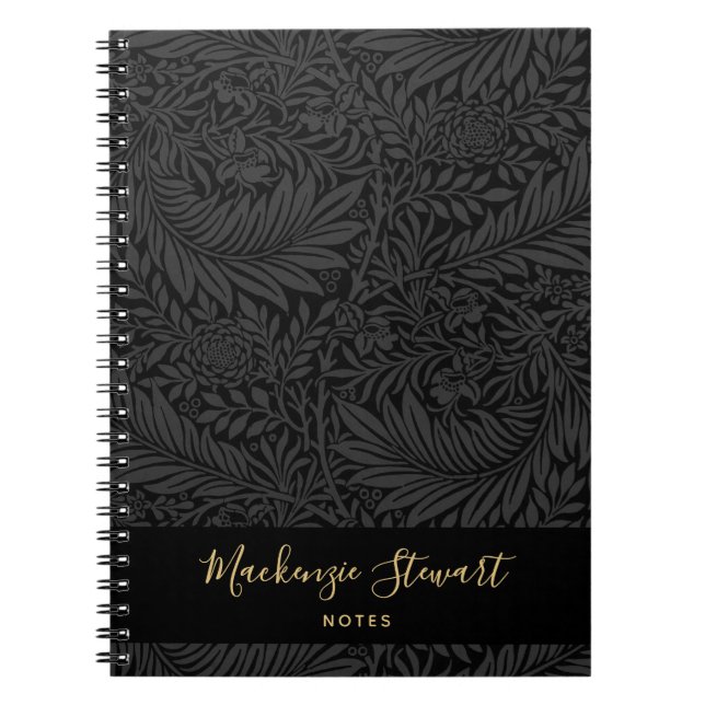 Cuaderno Black Custom Name Floral Pattern (Frente)